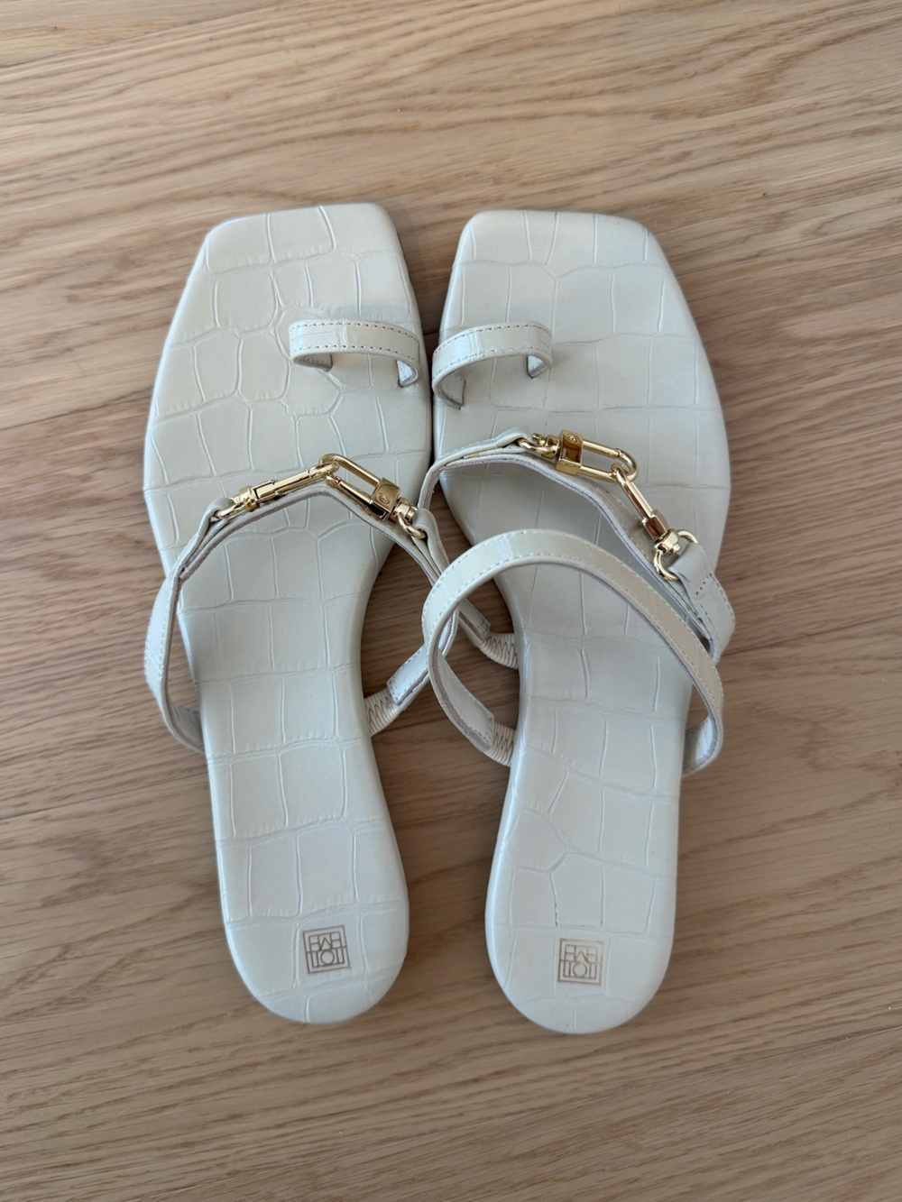 Toteme Cream Leather Square-Toe Sandals